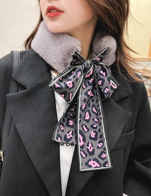 Fashion Gray+pink Leopard Pattern Decorated Dual-use Scarf