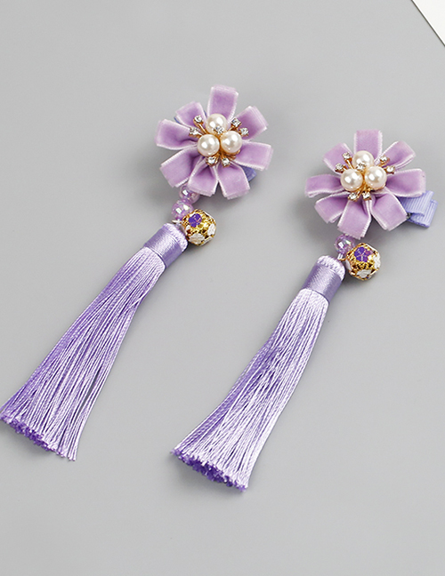 Fashion Purple Flower Shape Decorated Tassel Hair Clip (2 Pcs )