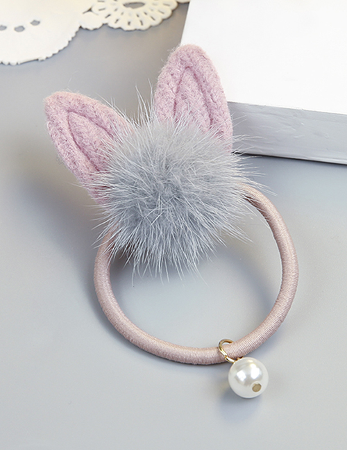 Fashion Pink Rabbit Ear Shape Decorated Pom Ball Hair Rope