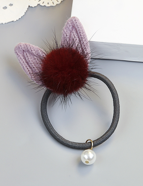 Fashion Purple Rabbit Ear Shape Decorated Pom Ball Hair Rope