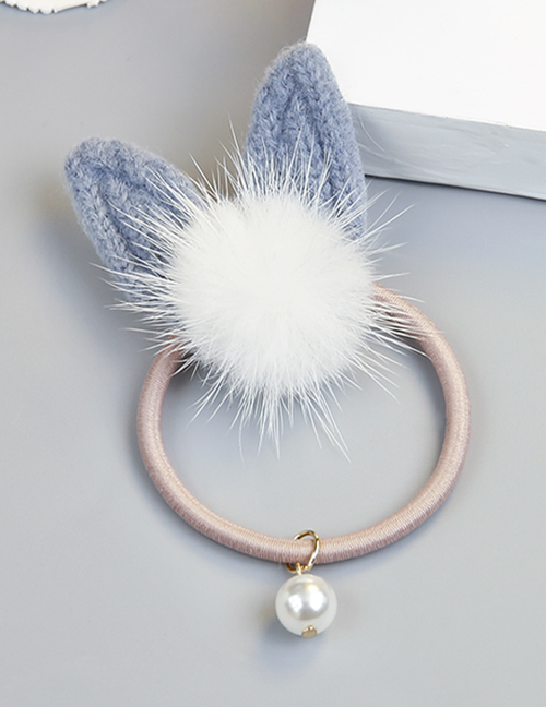 Fashion Blue Rabbit Ear Shape Decorated Pom Ball Hair Rope