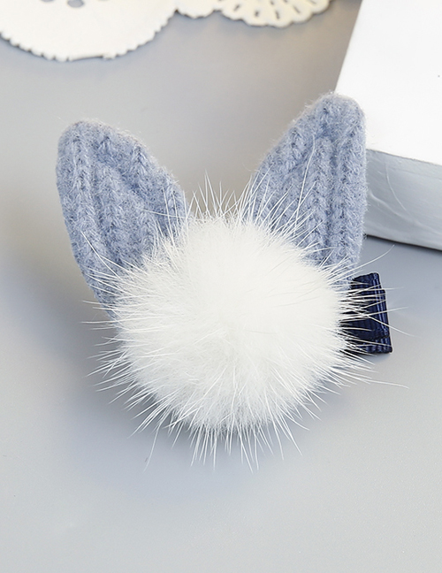 Fashion Blue Rabbit Ear Shape Decorated Pom Ball Hair Clip
