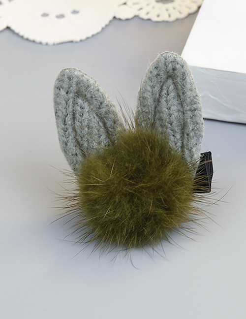 Fashion Light Green Rabbit Ear Shape Decorated Pom Ball Hair Clip
