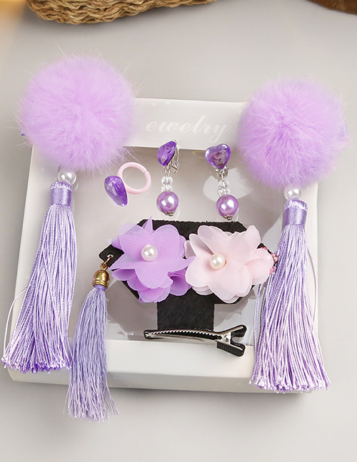 Fashion Purple Pom Ball Decorated Hair Clip (6 Pcs )