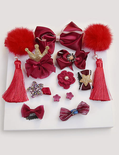 Fashion Red Bowknot Shape Decorated Hair Clip (12 Pcs )