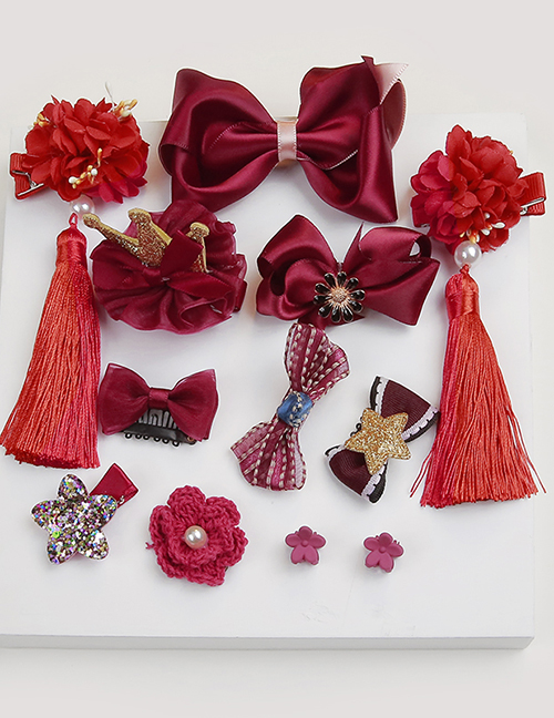 Fashion Red Flower Shape Decorated Hair Clip (12 Pcs )