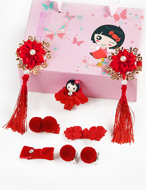 Fashion Red Flower Shape Decorated Hair Clip (8 Pcs )