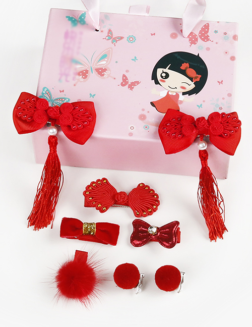 Fashion Red Bowknot Shape Decorated Hair Clip (8 Pcs )
