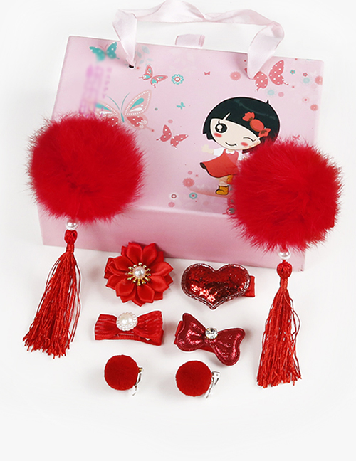 Fashion Red Heart Shape Decorated Hair Clip (8 Pcs )