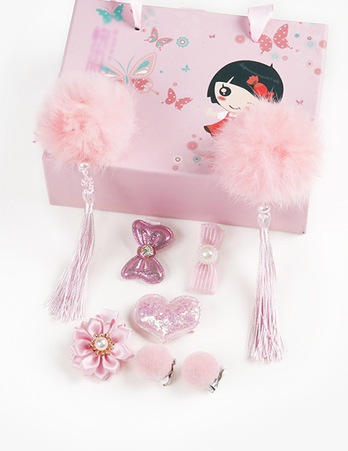 Fashion Pink Heart Shape Decorated Hair Clip (8 Pcs )