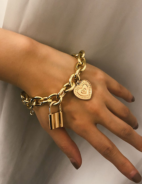 Fashion Gold Color Lock Shape Decorated Pure Color Bracelet