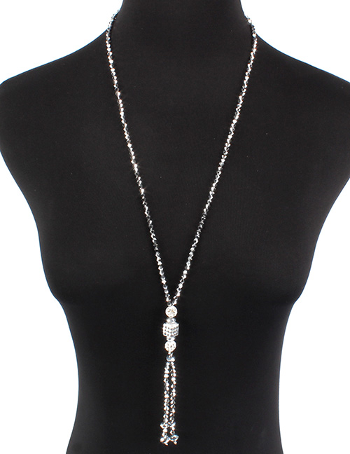 Simple Silver Color Diamond Decorated Long Necklace