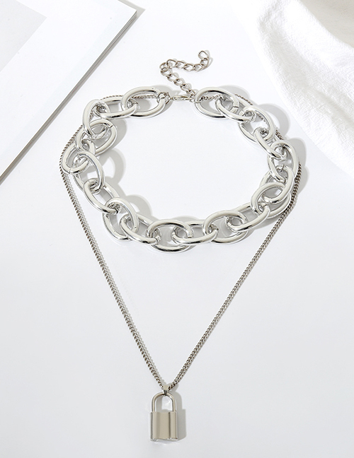 Fashion Silver Color Lock Shape Decorated Necklace