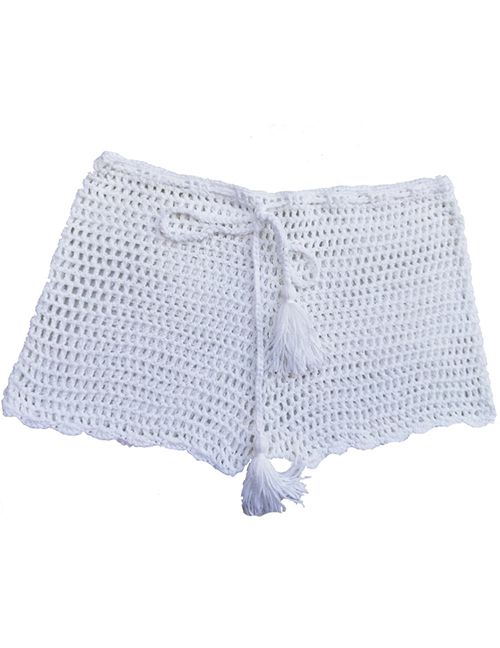 Simple White Pure Color Decorated Swimming Shorts