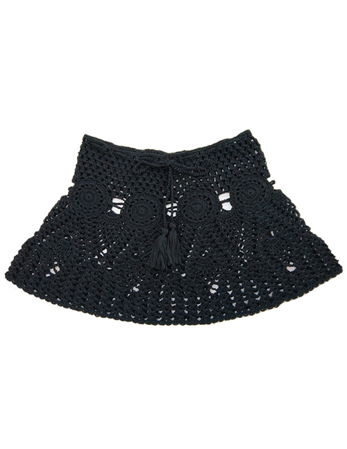 Fashion Black Hollow Out Design Pure Color Swimming Skirt
