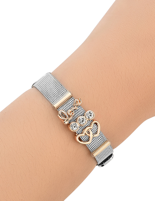 Fashion Silver Color+rose Gold Diamond&heart Shape Decorated Simple Bracelet