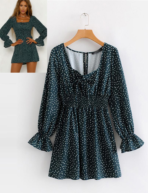 Fashion Green Dots Pattern Decorated Simple Dress