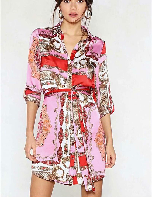 Fashion Multi-color Flowers Decorated Long Sleeves Dress