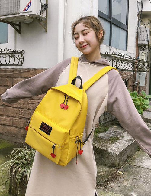 Yellow Yellow Heart Shape Decorated Pure Color Backpack