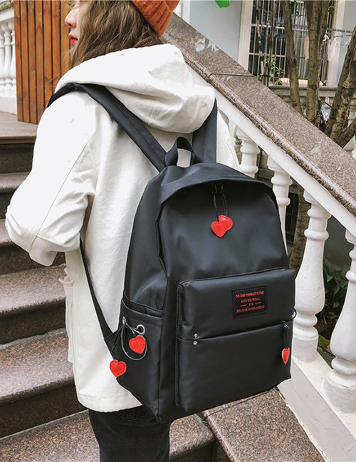 Black Black Heart Shape Decorated Pure Color Backpack