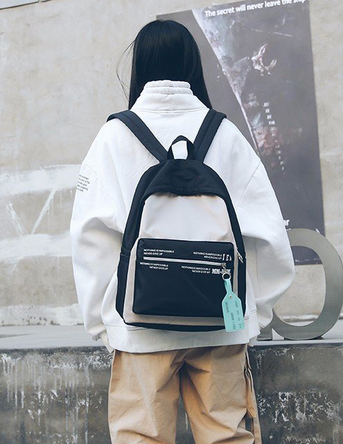 White White Letter Pattern Decorated Simple Backpack