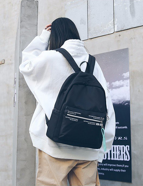 Black Black Letter Pattern Decorated Simple Backpack