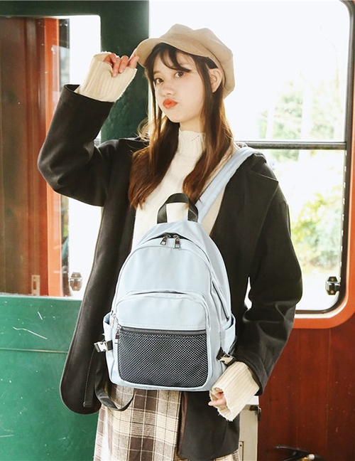 Fashion Blue Zipper Decorated Pure Color Backpack