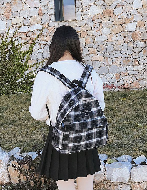 Fashion Black Grid Pattern Decorated Simple Backpack