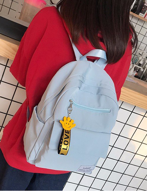 Fashion Blue Label Decorated Pure Color Backpack