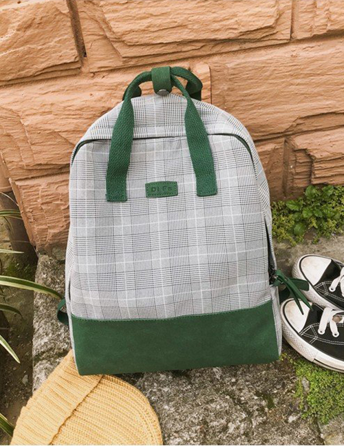Fashion Green Grid Shape Design Pure Color Backpack