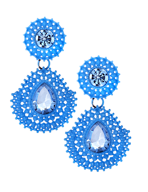 Exaggerated Blue Hollow Out Design Waterdrop Shape Earrings