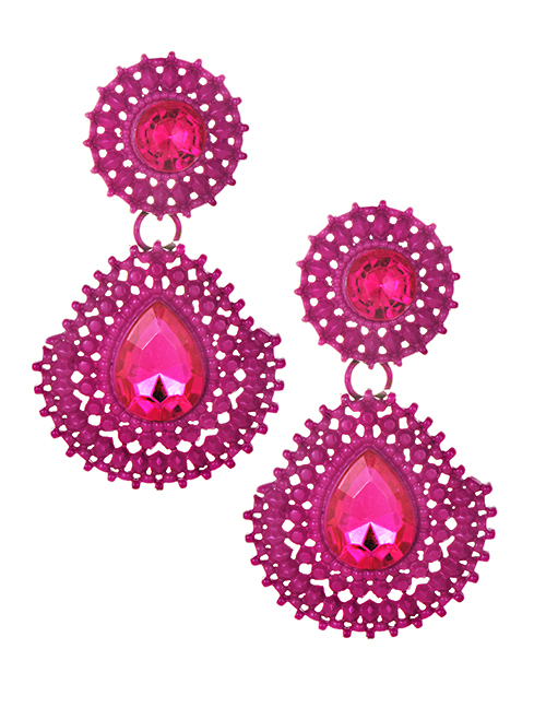 Exaggerated Plum Red Hollow Out Design Waterdrop Shape Earrings
