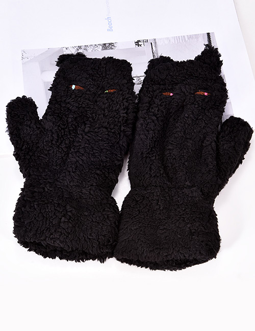 Fashion Black Pure Color Design Cat Shape Gloves