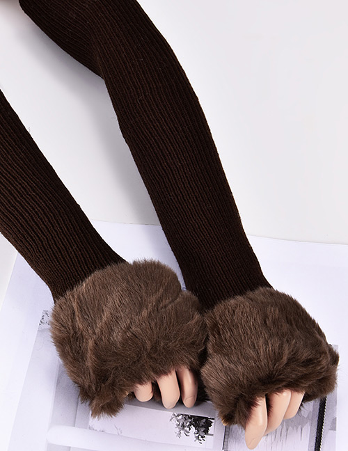 Fashion Dark Brown Pure Color Decorated Long Gloves