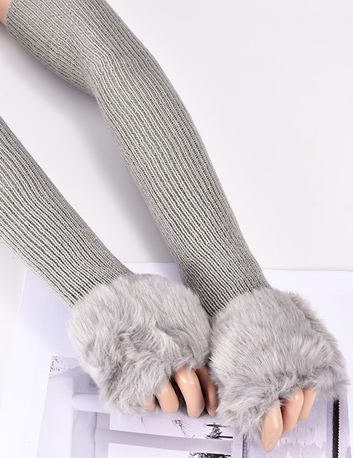 Fashion Gray Pure Color Decorated Long Gloves