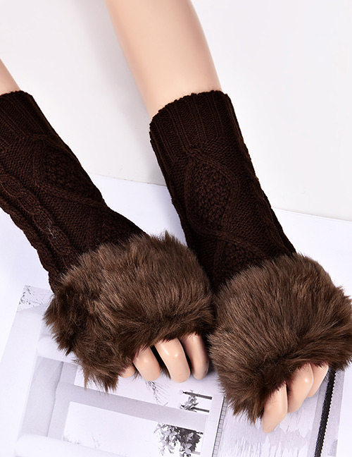 Fashion Dark Brown Rhombus Shape Pattern Design Gloves