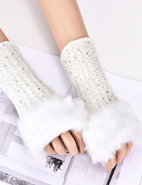Fashion White Diamond Decorated Pure Color Gloves