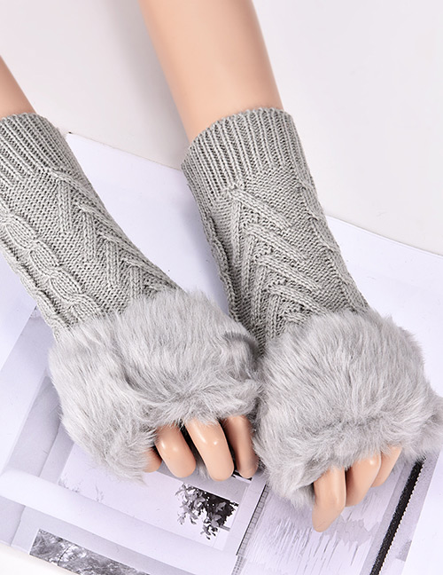 Fashion Gray Hemp Flowers Shape Design Gloves