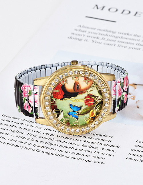 Fashion Black Butterfly&flowers Pattern Decorated Watch