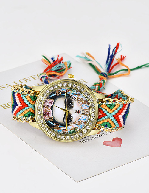 Fashion Multi-color Girl Pattern Design Hand-woven Strap Watch