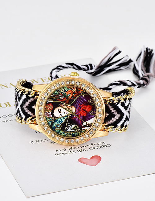 Fashion Black Monkey&girl Pattern Decorated Tassel Watch