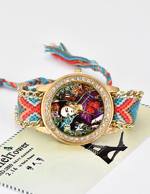 Fashion Blue Monkey&girl Pattern Decorated Tassel Watch