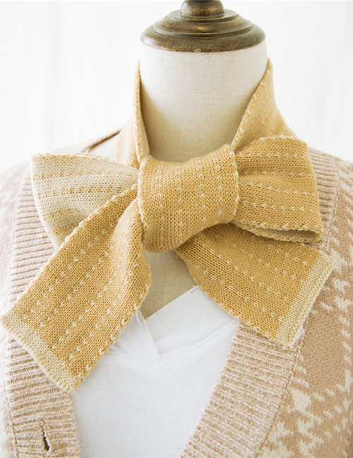 Fashion Yellow Stripe Pattern Decorated Knitted Scarf