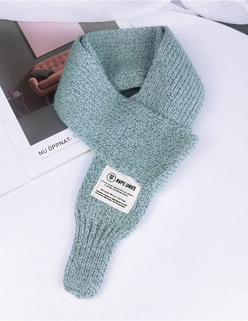 Fashion Light Blue Label Pattern Decorated Knitted Scarf