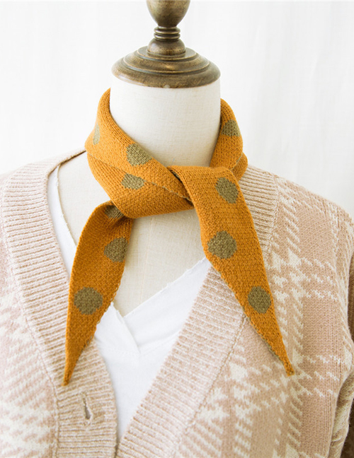Fashion Yellow Dots Pattern Design Knitted Scarf