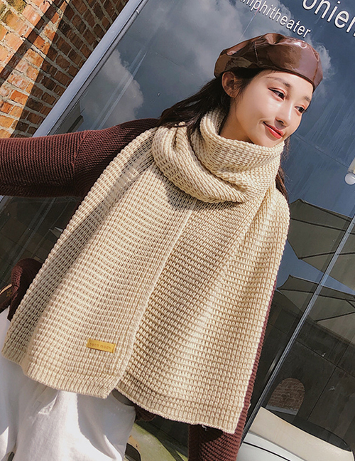 Fashion Beige Pure Color Design Thicken Knitted Scarf