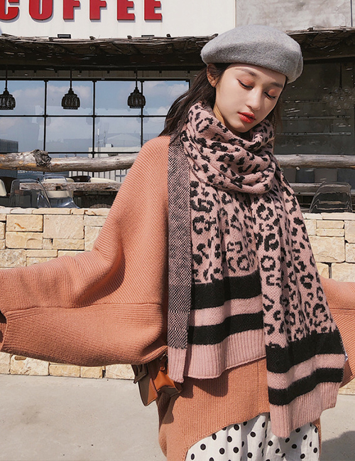 Fashion Pink Leopard Pattern Decorated Thicken Scarf