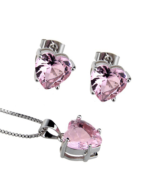 Elegant Pink Heart Shape Diamond Decorated Jewelry Sets