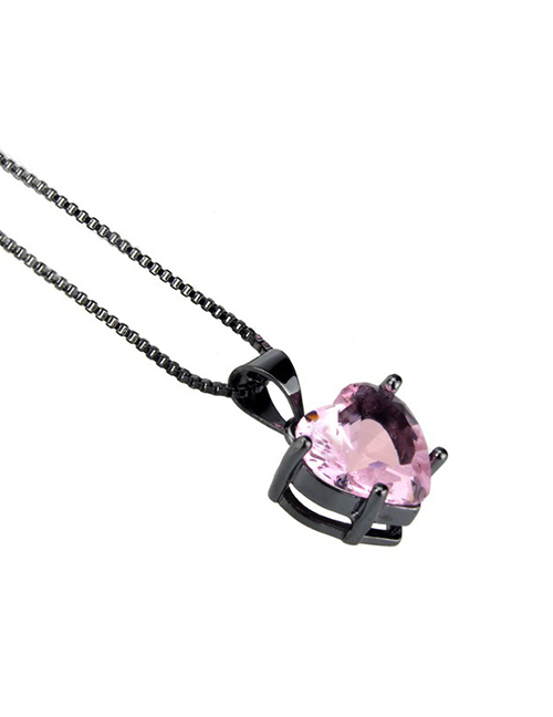 Elegant Pink Heart Shape Diamond Decorated Necklace