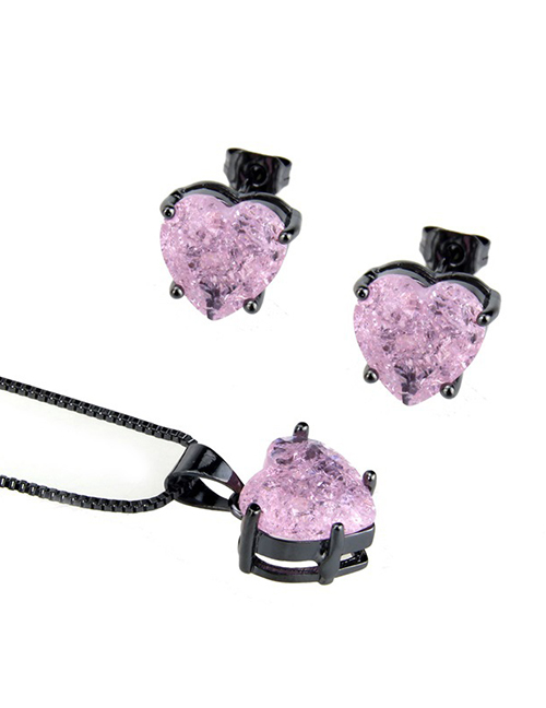 Elegant Pink Diamond Decorated Heart Shape Jewelry Sets